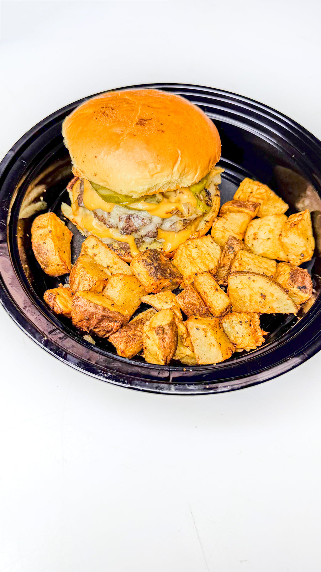 Double Smash Burger w/ roasted potatoes